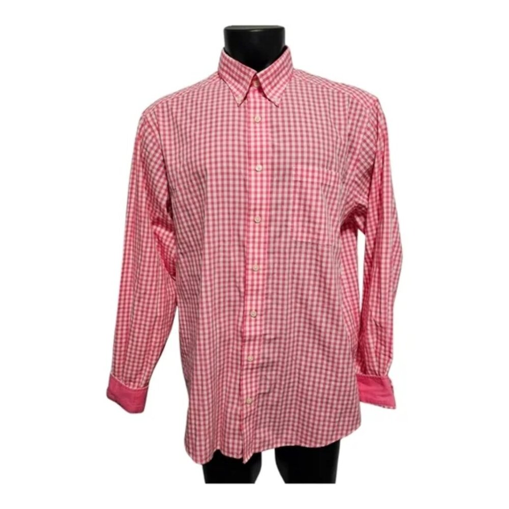 FINAL MARKDOWN croft & barrow Shirt Size 18.5 Pink White Check Long Sleeve
